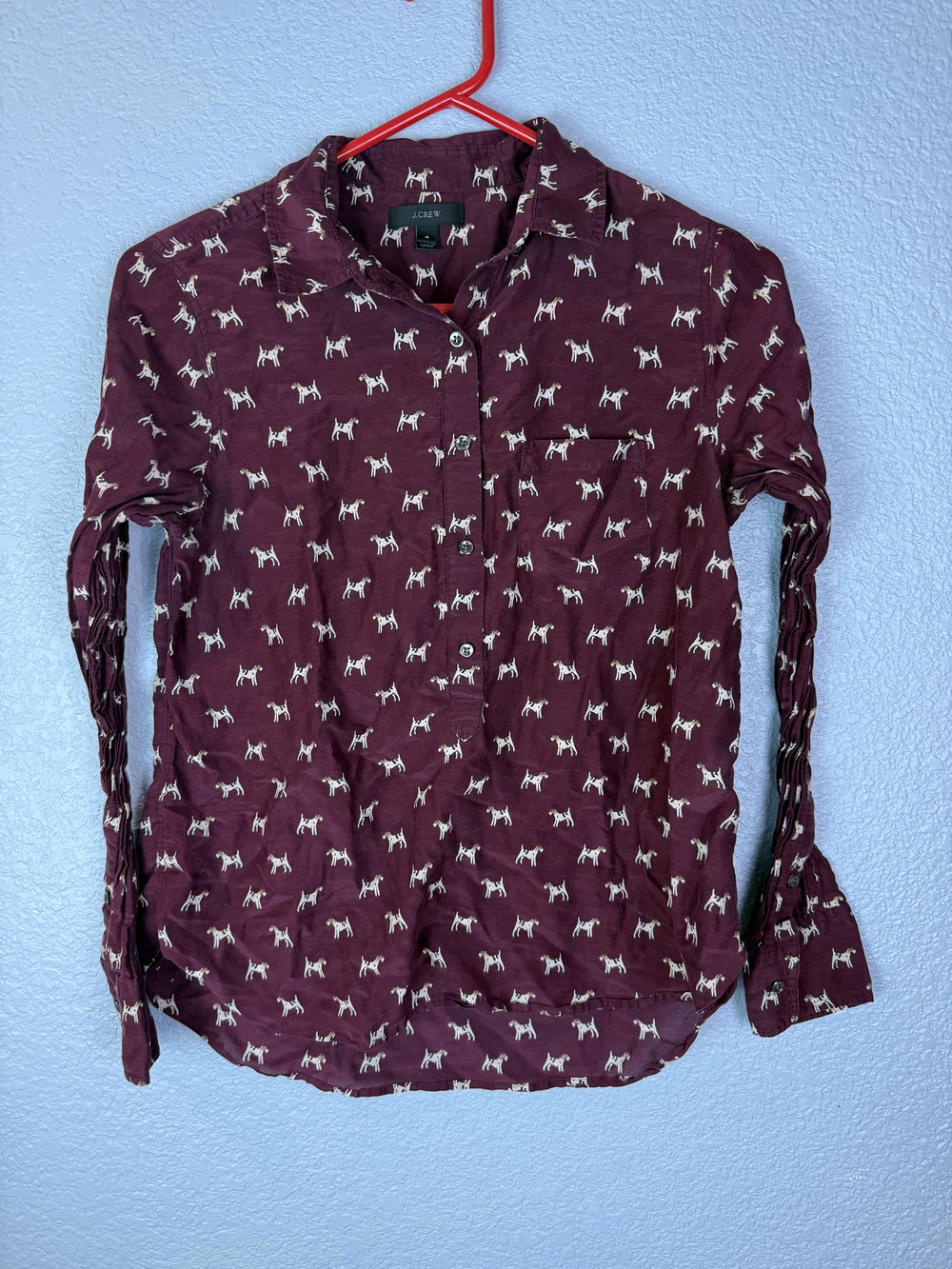 J Crew Shirt Womens 4 Dog Print Button Down Long Sleeve Silk Blend FA17